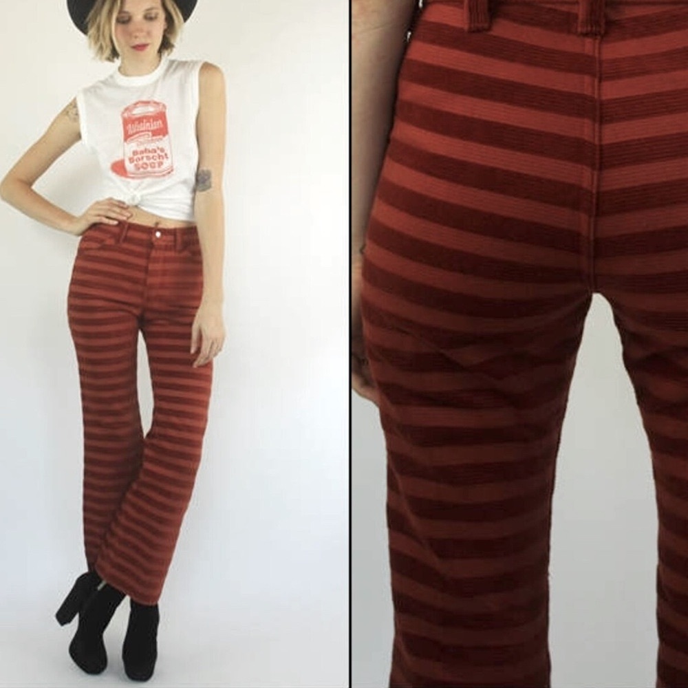 Vintage 70's Corduroy Striped High waist Bell bottom rockabilly vibe XS US 2
